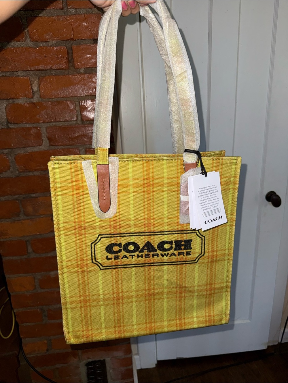 Coach Outlet Canvas Tote Bag With Plaid Print ☀️ - Picture 5 of 12
